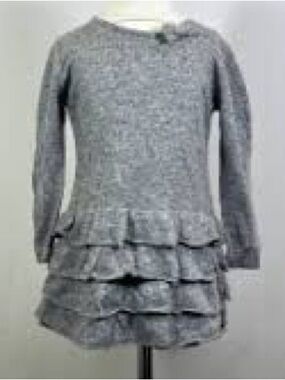Miss Blumarine Gray Ruffle Long Sleeve Cashmere Dress